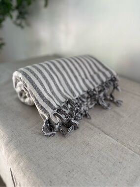 Gray and White Striped Turkish Towel